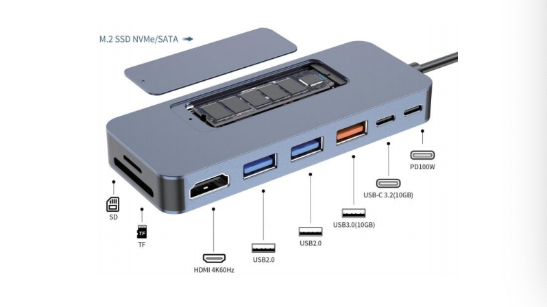 Mattzon MZTC8723 Dual-Protocol USB-C Hub with M.2 NVMe/SATA SSD