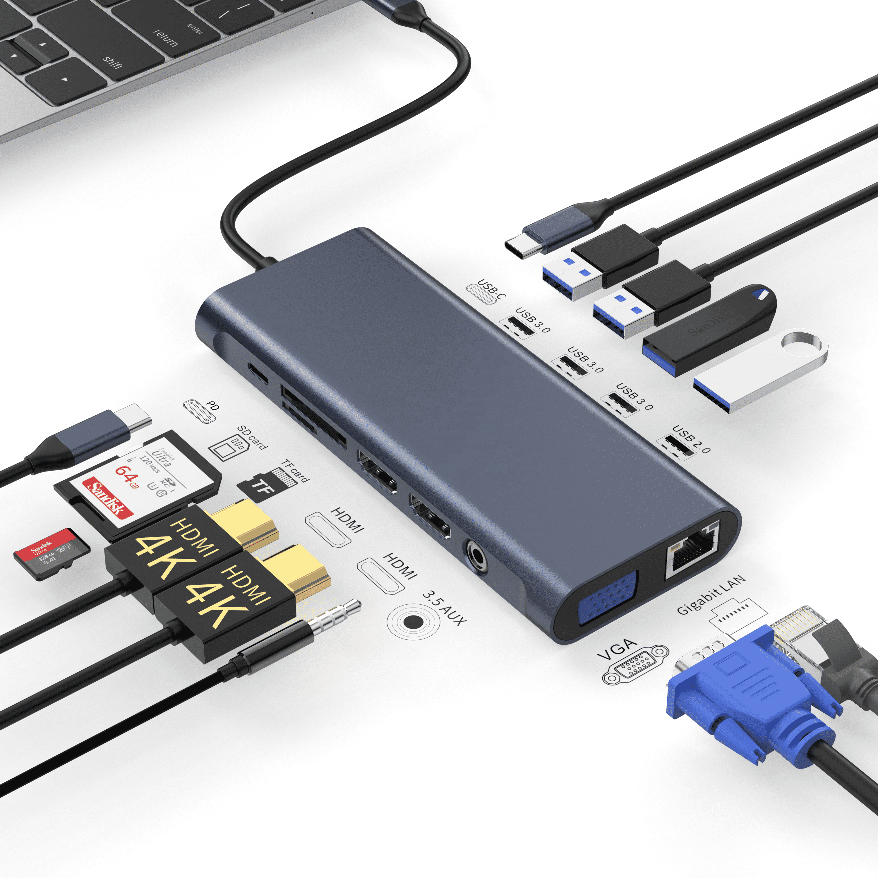 Mattzon MZTC9211 USB-C docking station port layout