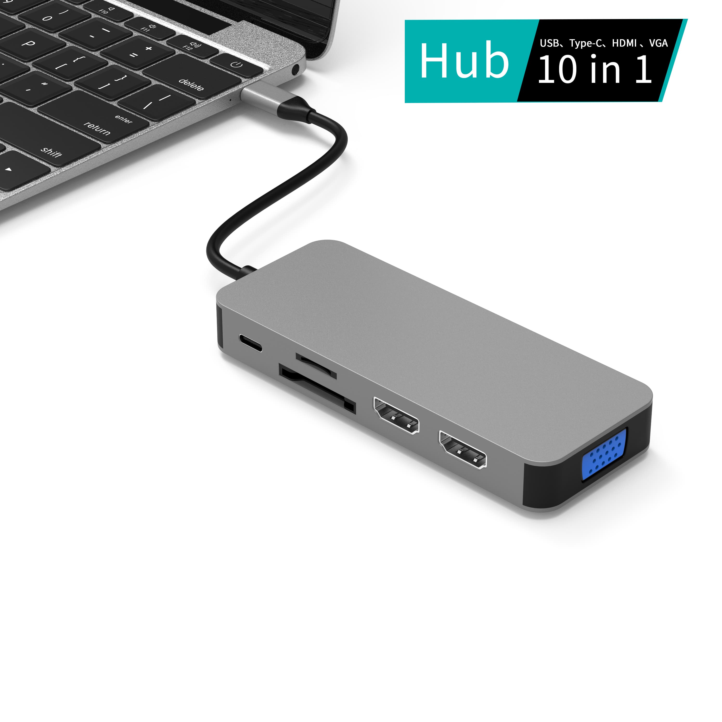 Mattzon MZTC8717 10-in-1 USB-C docking station, non-slip silicone base
