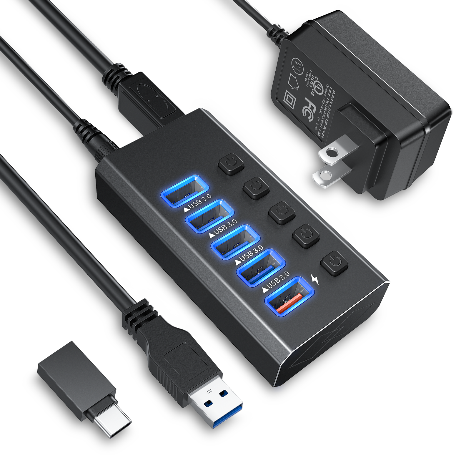 Mattzon MZCKU5217 5-port powered USB 3.0 hub with individual switches