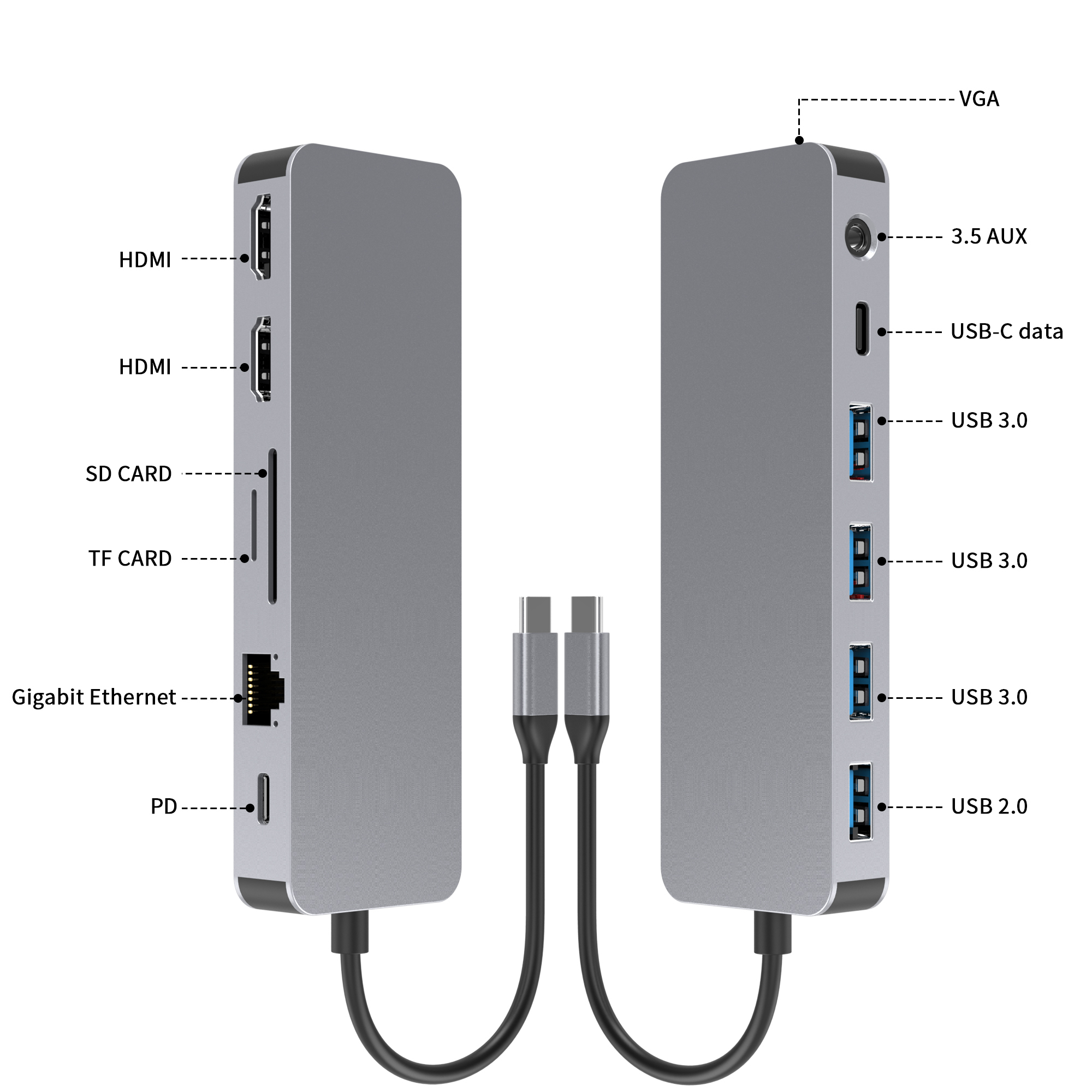 Mattzon MZTC8713S 13-in-1 USB-C docking station, glossy case