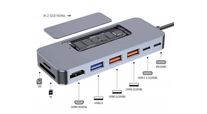 Mattzon MZTC8722 Elite Drive-Dock USB-C Hub with M.2 NVMe SSD