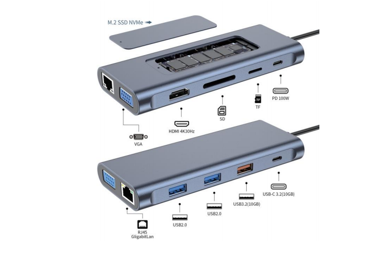 Mattzon MZTC9322 11-in-1 SSD NVMe Hub with MST and Gigabit LAN