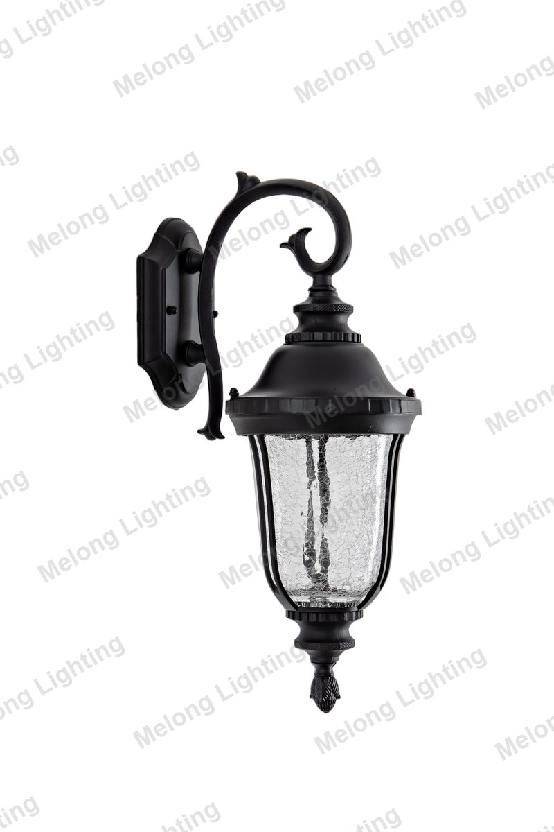 Classic Outdoor Wall Lantern for Exterior Walls 8001T2-DN - die-cast aluminum black outdoor wall lantern with cracked glass (8001T2-DN)