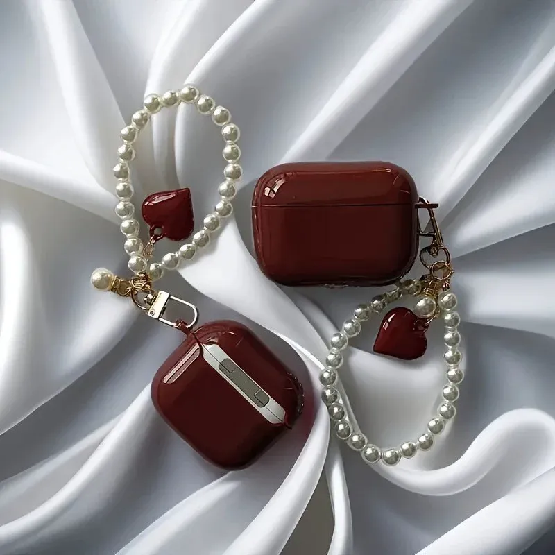Glossy Hard-Shell AirPods Case with Pearl Chain, main product photo