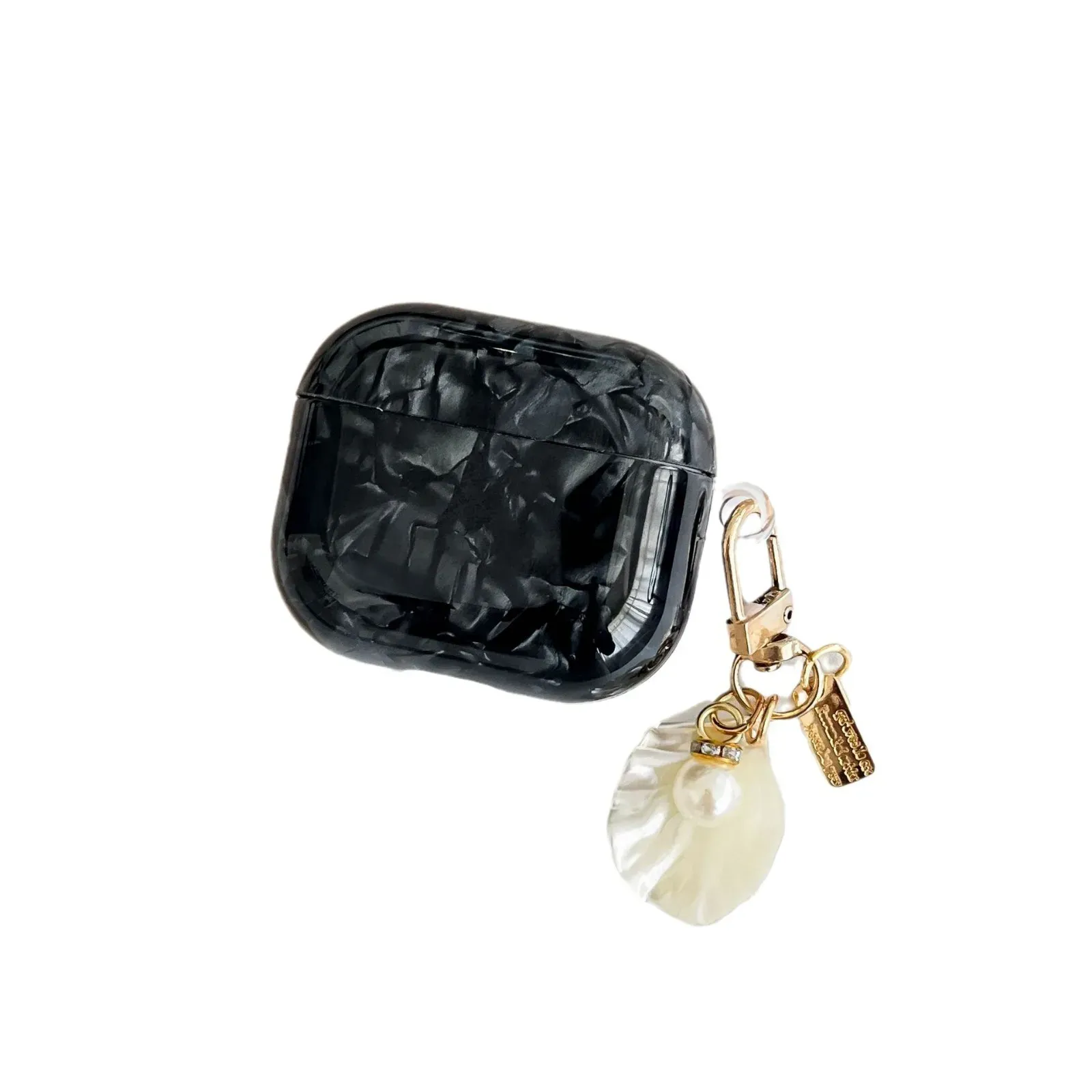 Black Shell-Texture AirPods Case with Charm, main product photo