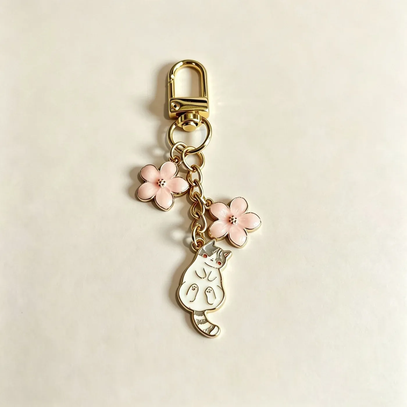 Enamel Cat Flower Keychain Charm, main product photo