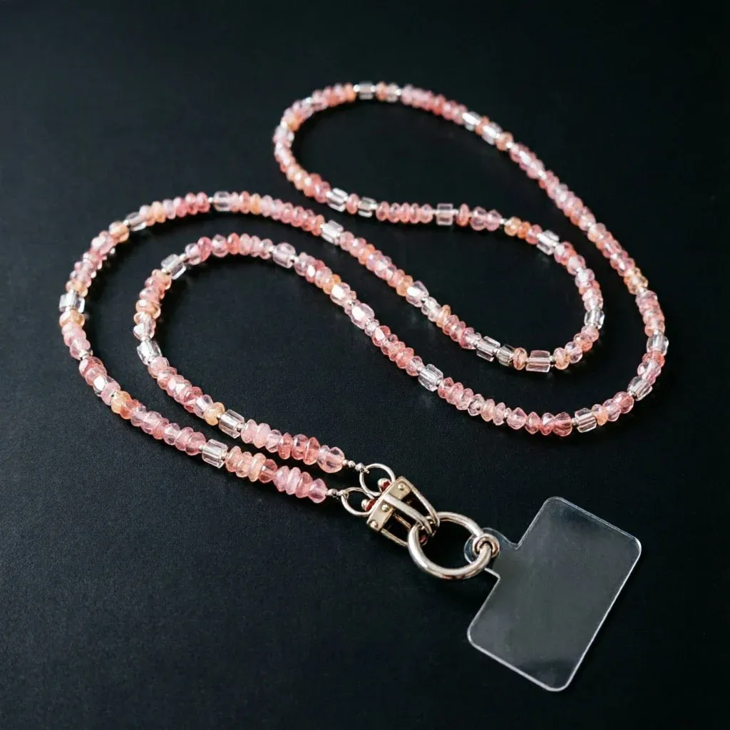 Pink Crystal Beaded Crossbody Phone Chain, main product photo
