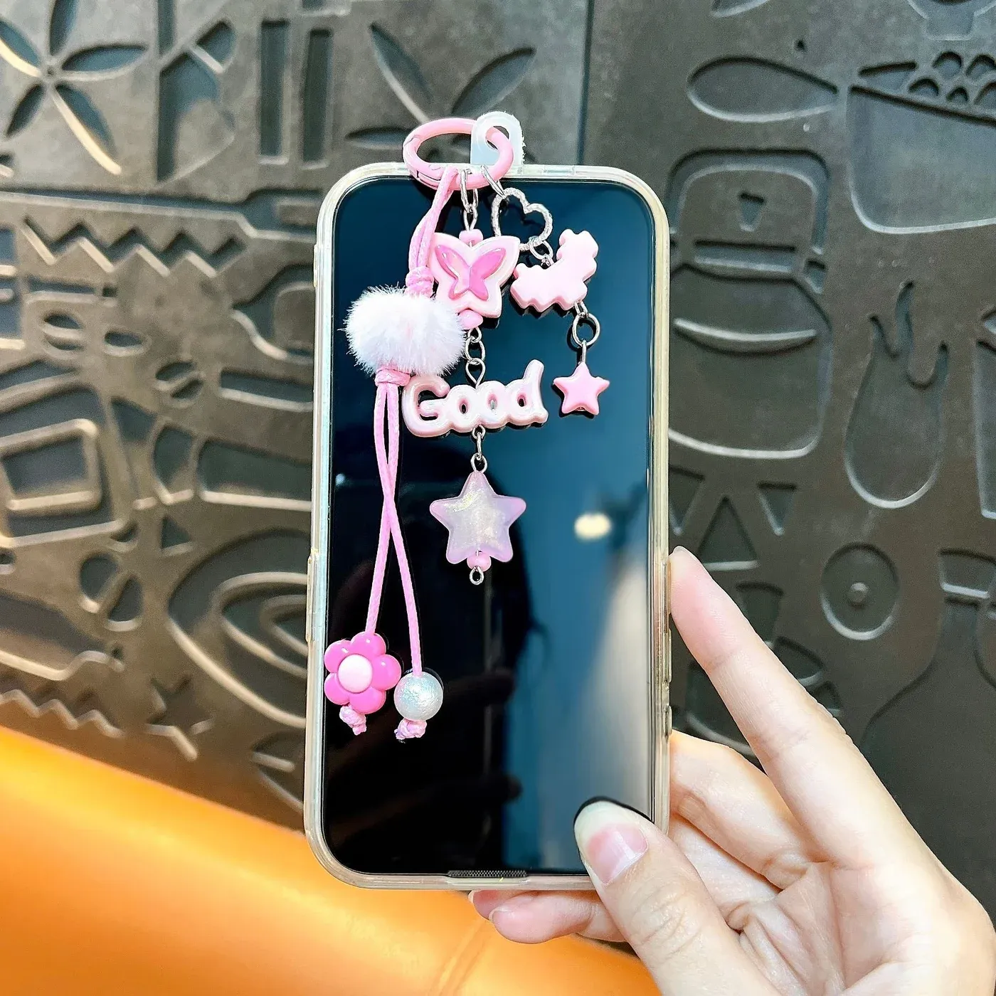 Acrylic Butterfly Letter Phone Charm, product photo 03