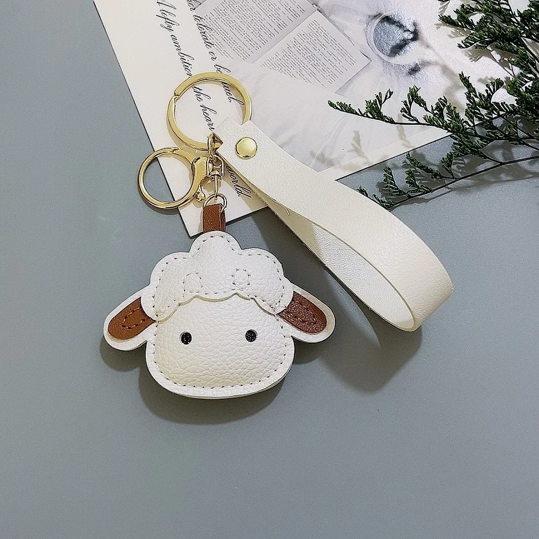 PU Leather Sheep Keychain Charm, product photo 02