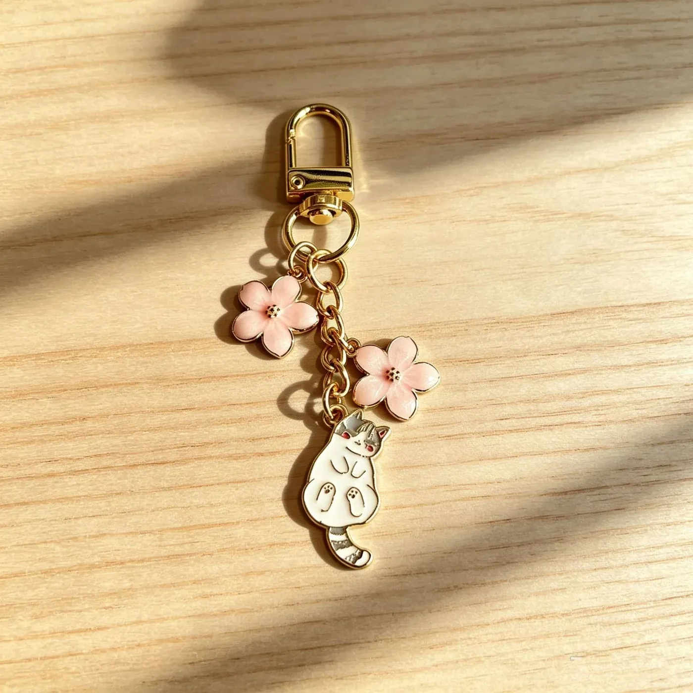 Enamel Cat Flower Keychain Charm, product photo 02