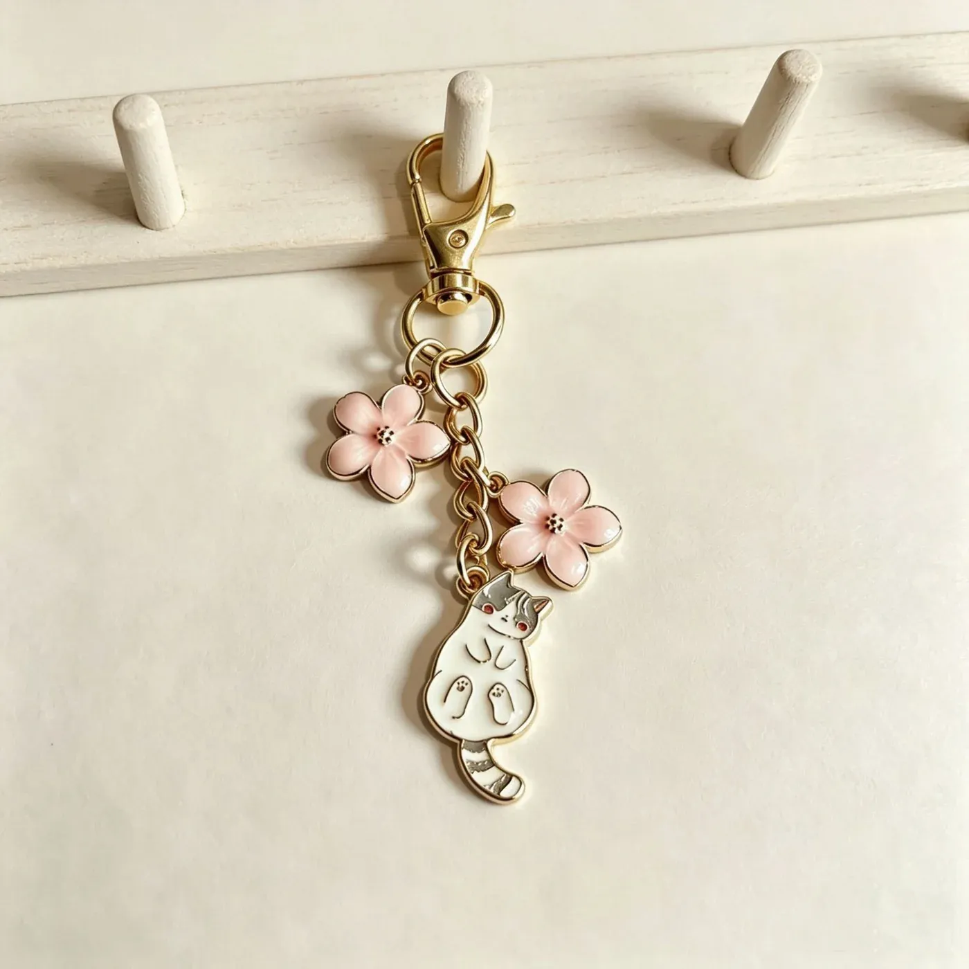 Enamel Cat Flower Keychain Charm, product photo 03