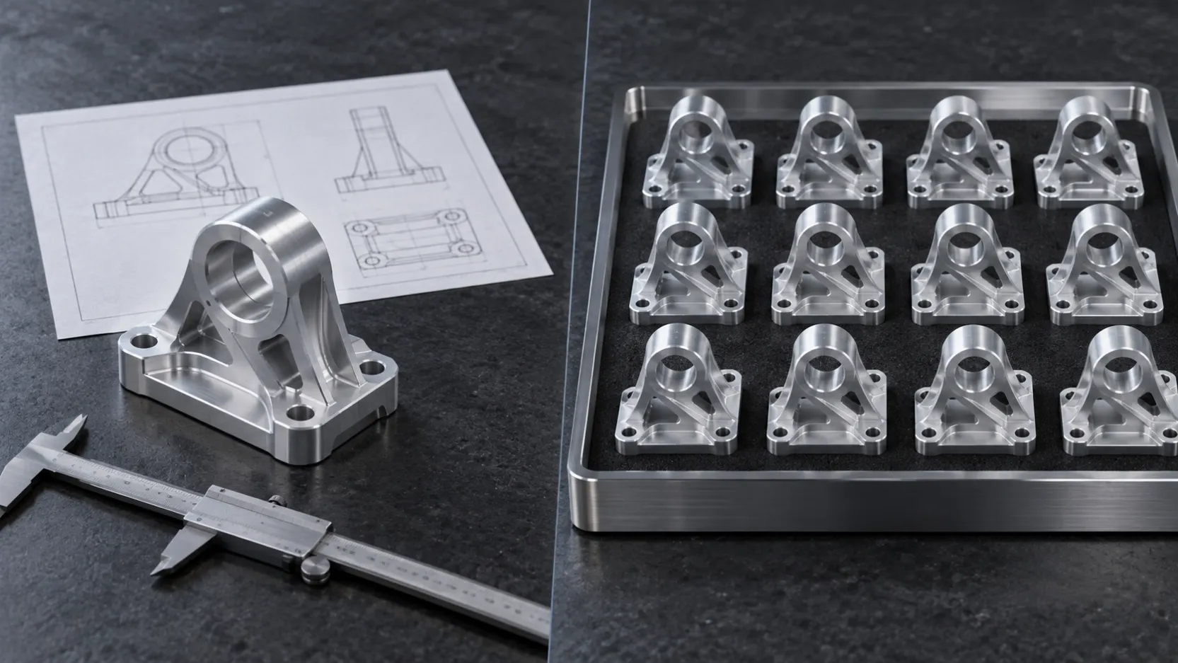Prototype CNC machined parts with engineering drawing
