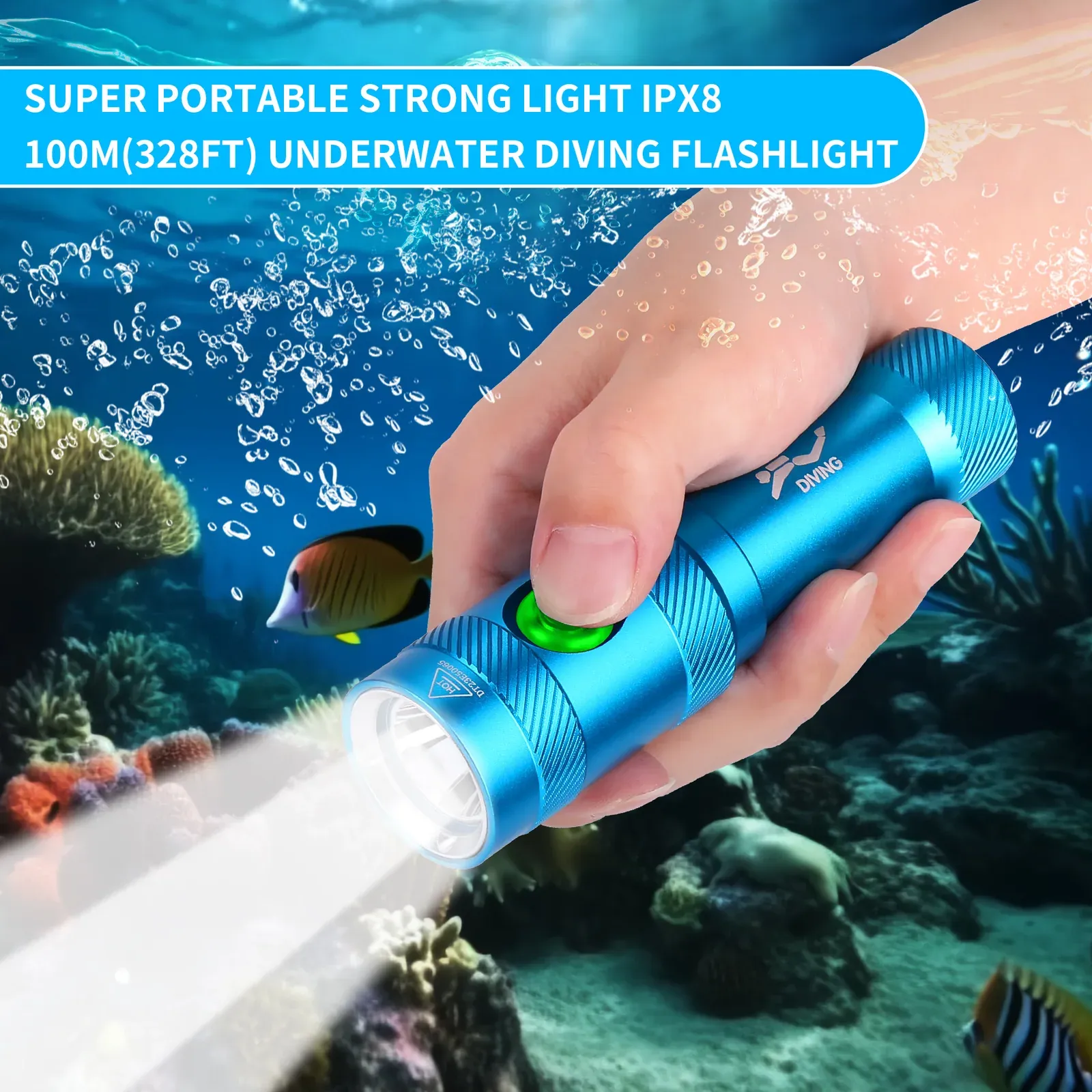UEQIOV DM006 Blue 1000LM Rechargeable LED Aluminum Dive Light IP68 50M Waterproof 18650 Underwater Torch product image 14