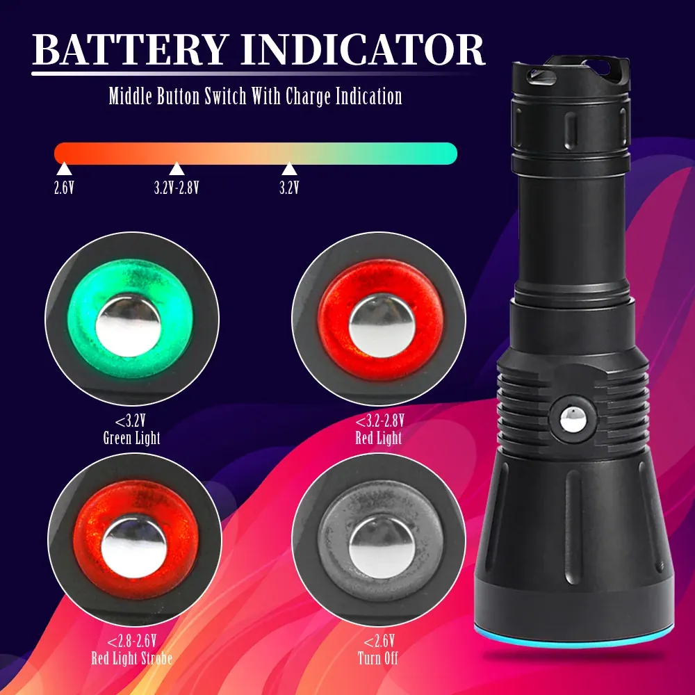 UEQIOV DV16A 2000LM Rechargeable LED Aluminum Dive Light IP68 80M Waterproof 26650 Underwater Torch product image 1
