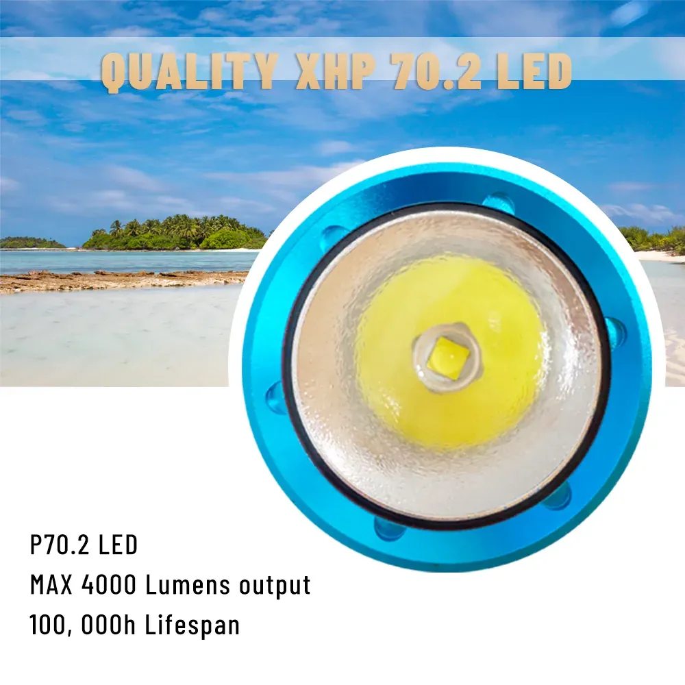 UEQIOV DV16 3500LM Rechargeable LED Aluminum Dive Light IP68 50M Waterproof 26650 Underwater Torch product image 5