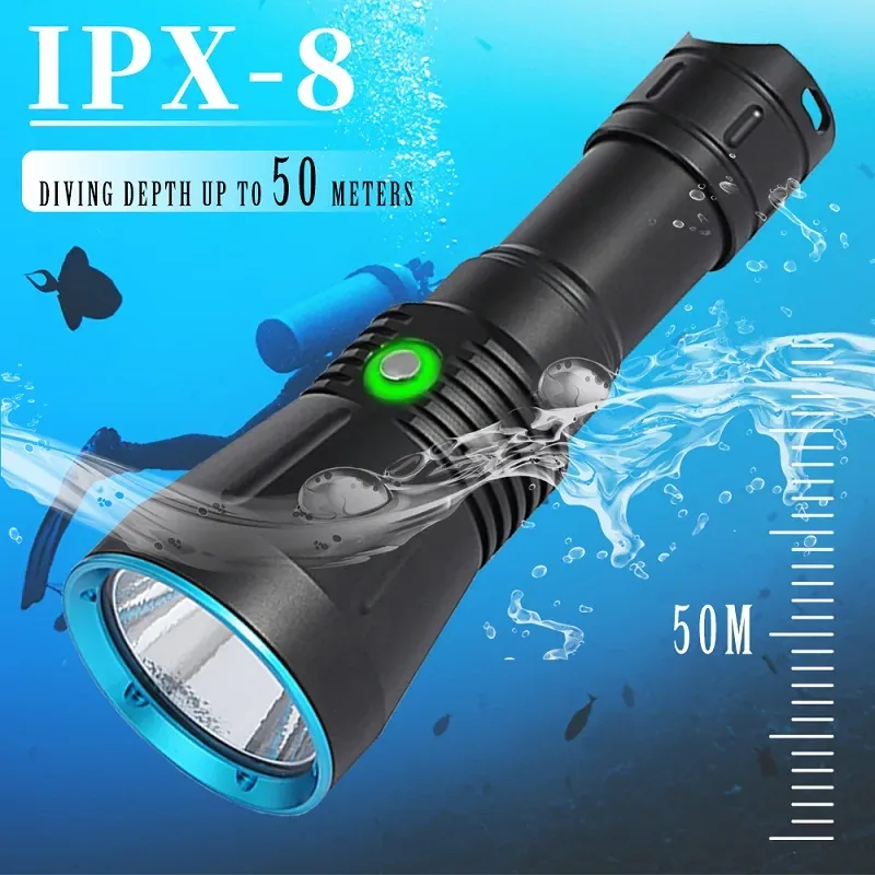 UEQIOV DV16A 2000LM Rechargeable LED Aluminum Dive Light IP68 80M Waterproof 26650 Underwater Torch product image 3