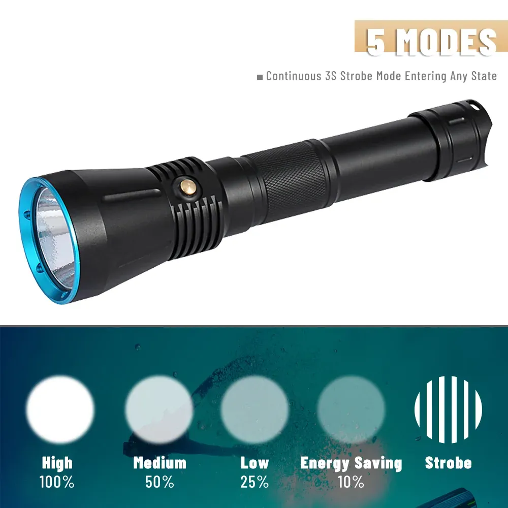 UEQIOV DV16 3500LM Rechargeable LED Aluminum Dive Light IP68 50M Waterproof 26650 Underwater Torch product image 2