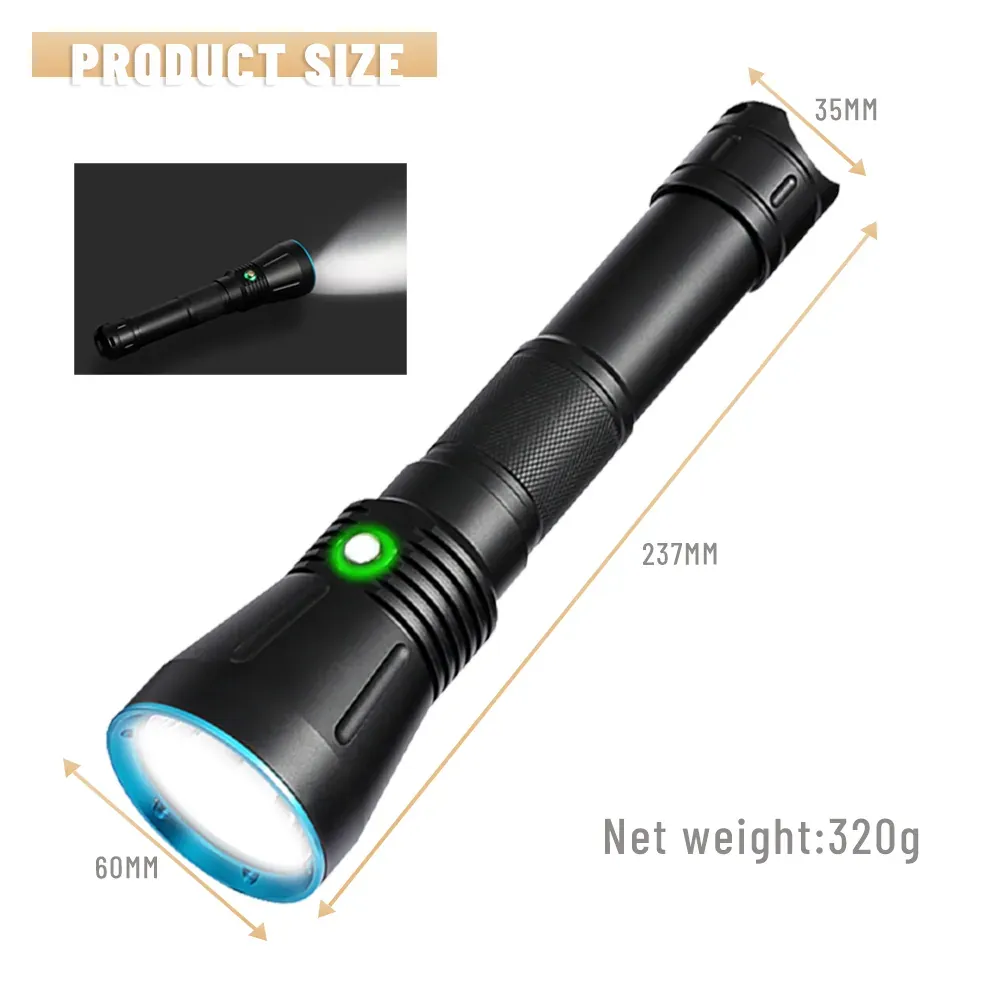 UEQIOV DV16 3500LM Rechargeable LED Aluminum Dive Light IP68 50M Waterproof 26650 Underwater Torch product image 7