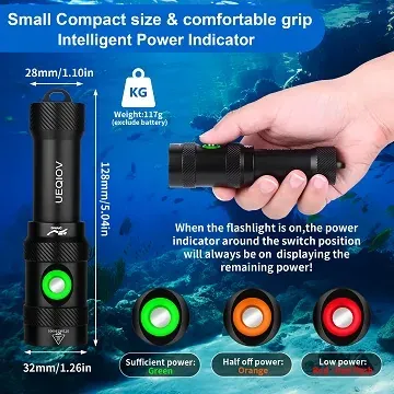 UEQIOV DM006 1000LM Rechargeable LED Aluminum Dive Light IP68 50M Waterproof 18650 Underwater Torch product image 5