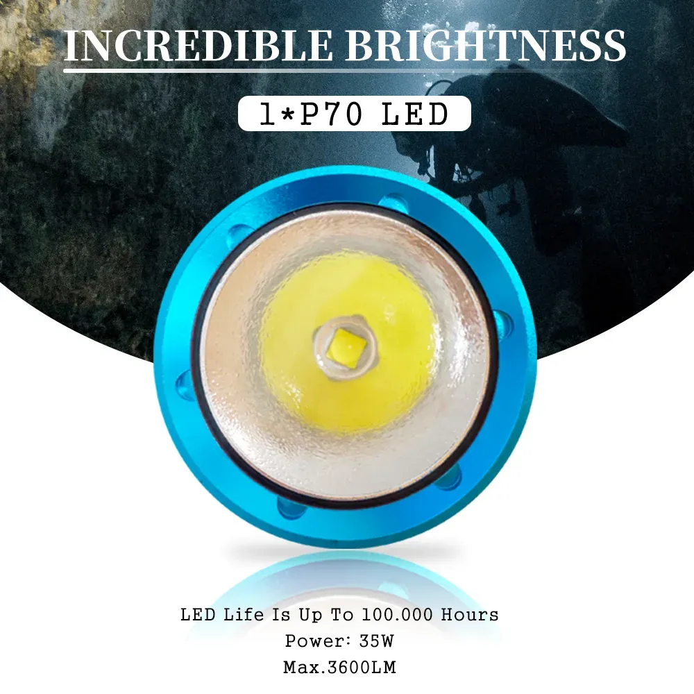 UEQIOV DV16A 2000LM Rechargeable LED Aluminum Dive Light IP68 80M Waterproof 26650 Underwater Torch product image 7