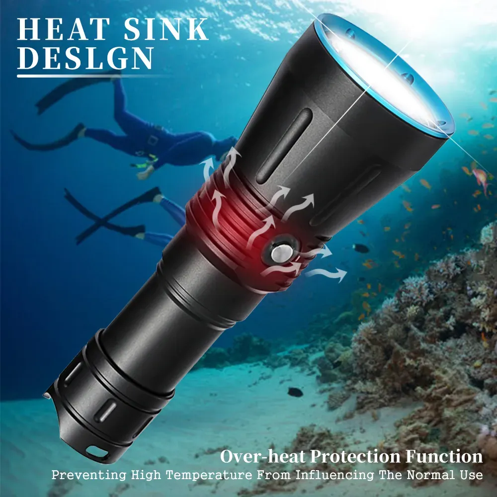 UEQIOV DV16A 2000LM Rechargeable LED Aluminum Dive Light IP68 80M Waterproof 26650 Underwater Torch product image 5