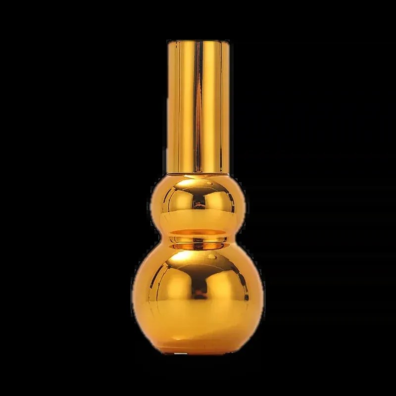 Gold double gourd glass essential oil bottle with long gold cap