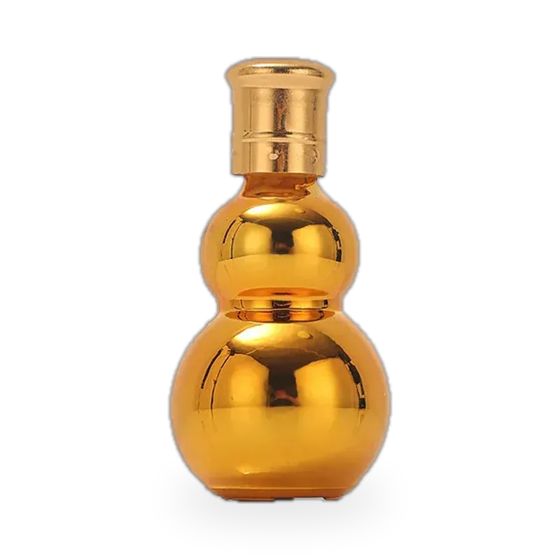 Gold double gourd glass bottle with mushroom-shaped cap