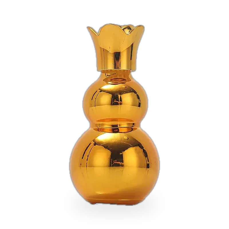 Gold double gourd glass bottle with flower-shaped cap
