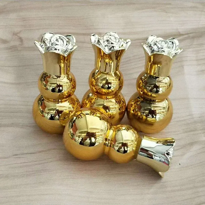 Gold double gourd glass bottles with silver rose-shaped caps
