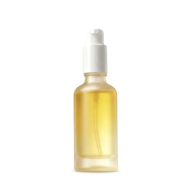 Frosted glass spray bottle with white fine-mist pump