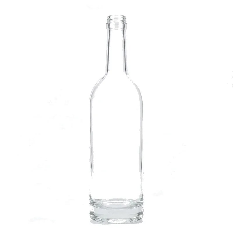 750 ml clear glass lotion bottle with Bordeaux shoulders and bare glass screw finish on white background