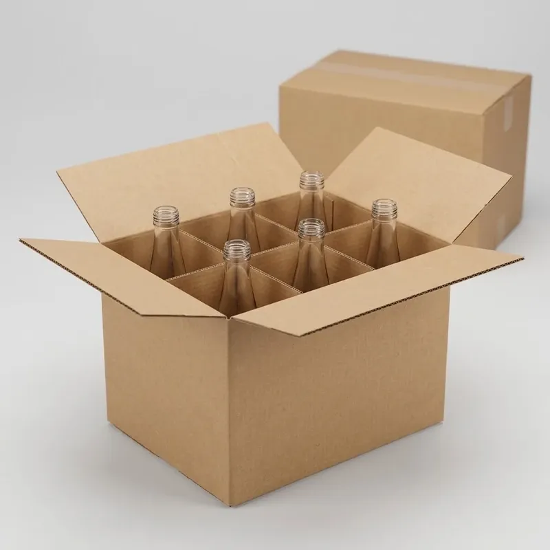 Teardrop glass bottles packed in a divided export carton for wholesale