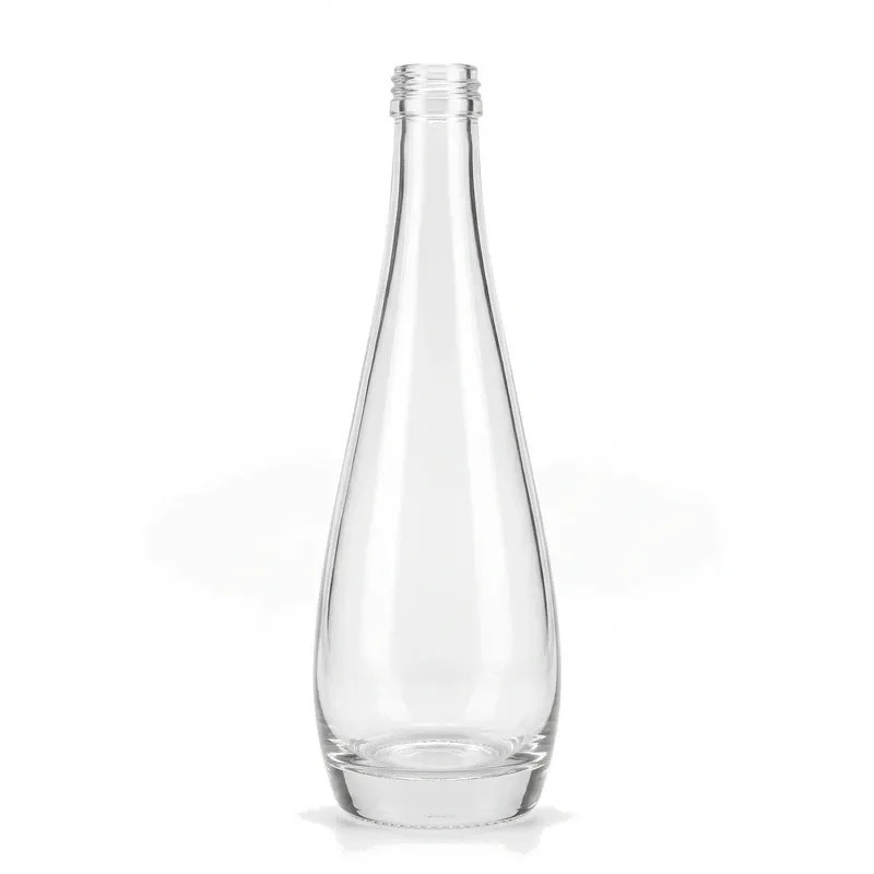 500 ml teardrop clear glass juice bottle with bare glass screw finish on white background