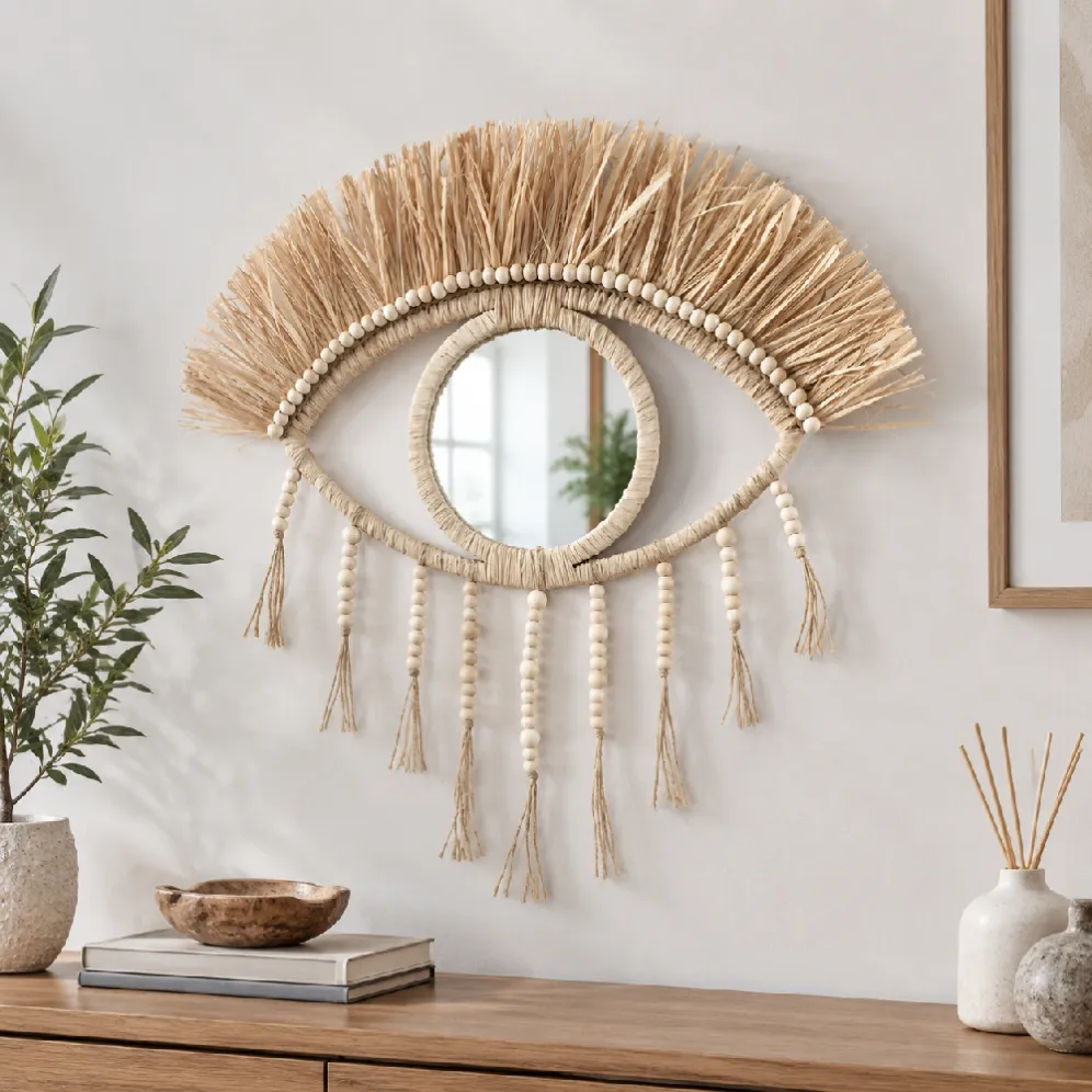 straw woven wall mirror supplier