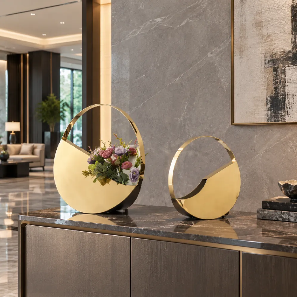 modern gold metal vase for hotel lobby decoration
