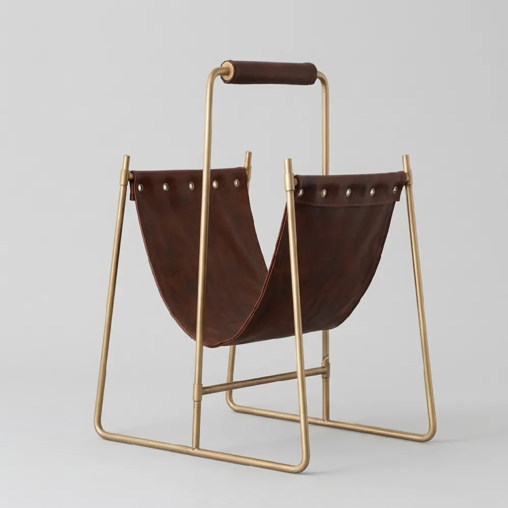 brown leather magazine rack