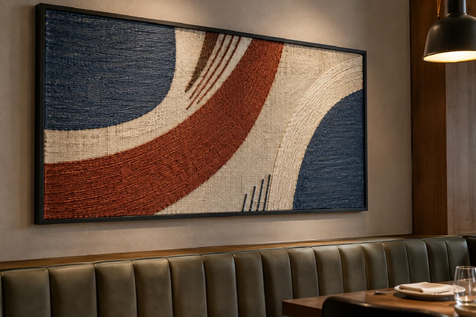 embroidered textile wall art