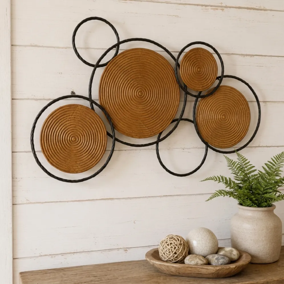 wood metal wall art close up