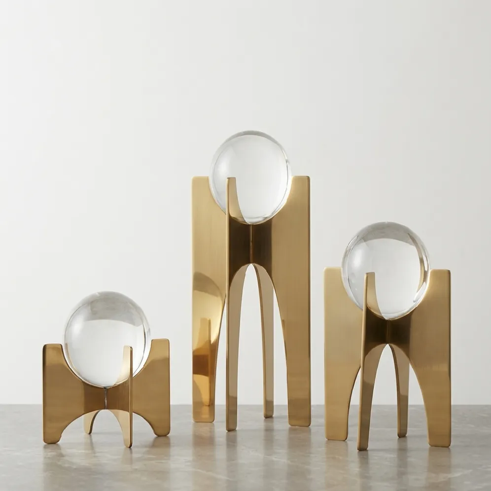 modern gold stainless steel decorative object with crystal ball