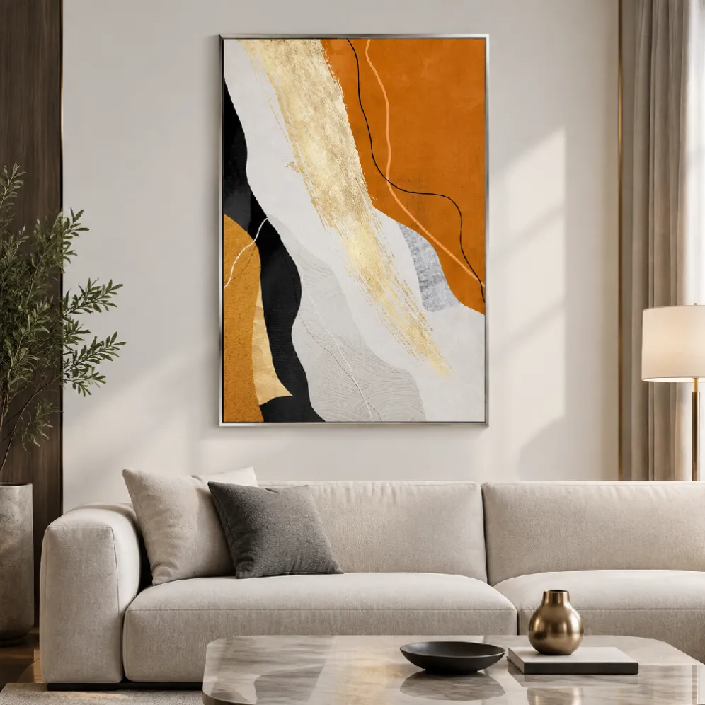 modern abstract canvas wall art with stainless steel frame
