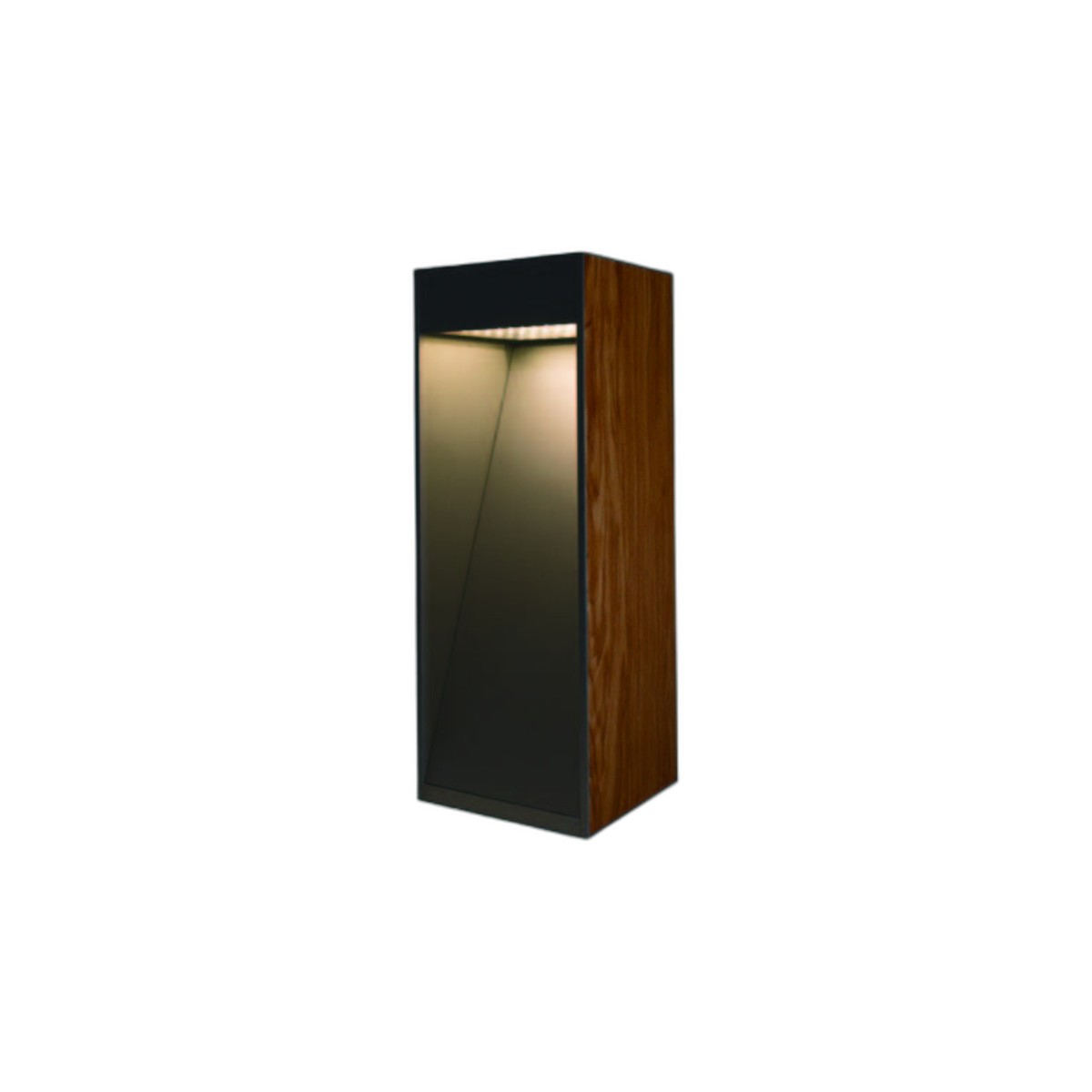 NATURA BLOCK: Architectural Rectangular Wood-Accent Bollard | IP65 Designer Outdoor Pillar Light - full product view on white