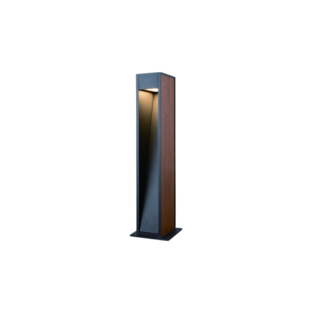 NATURA VISTA: Sculptural Triangular Wood-Accent Bollard | IP65 Designer Pathway Light - full product view on white
