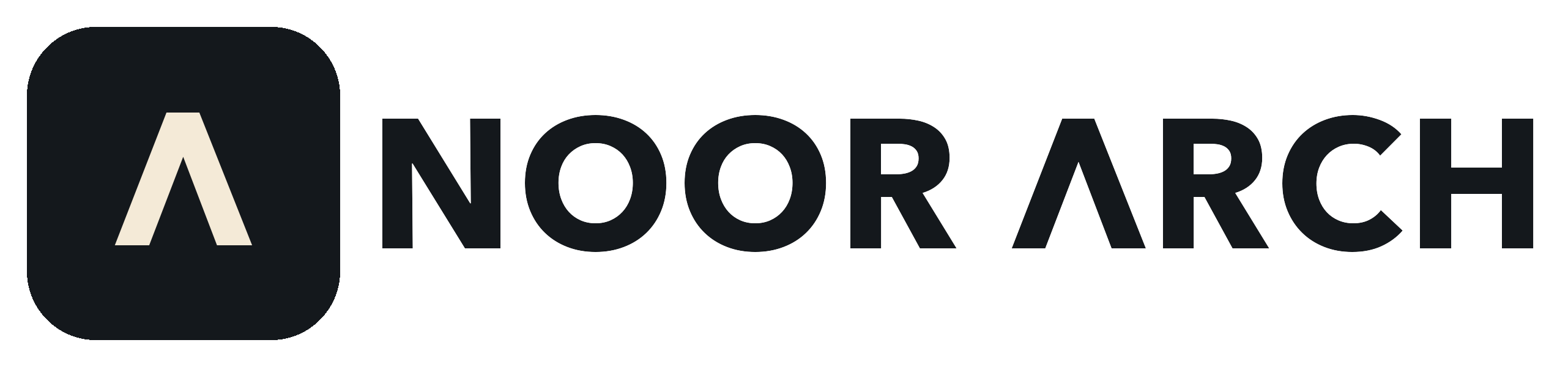 NoorArch Lighting logo with arch monogram and NOOR ARCH wordmark in charcoal - outdoor garden lighting ODM partner