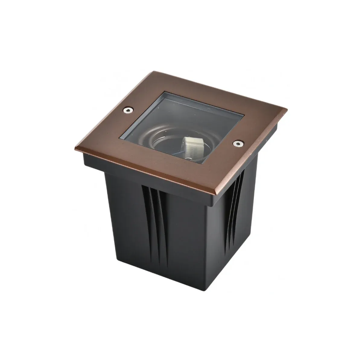 NA-GU10 square inground light with single GU10 lamp under glass, corrosion-resistant rust finish, IP66 - NoorArch outdoor lighting