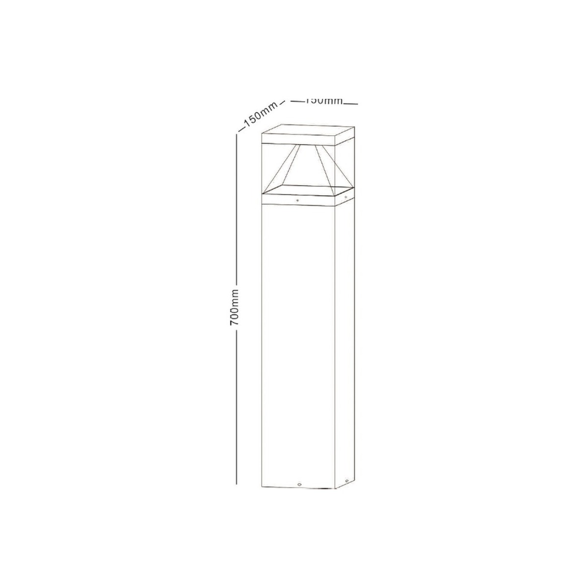 NA-BD9105 square bollard light dimension drawing 150x150mm H700mm - NoorArch outdoor lighting