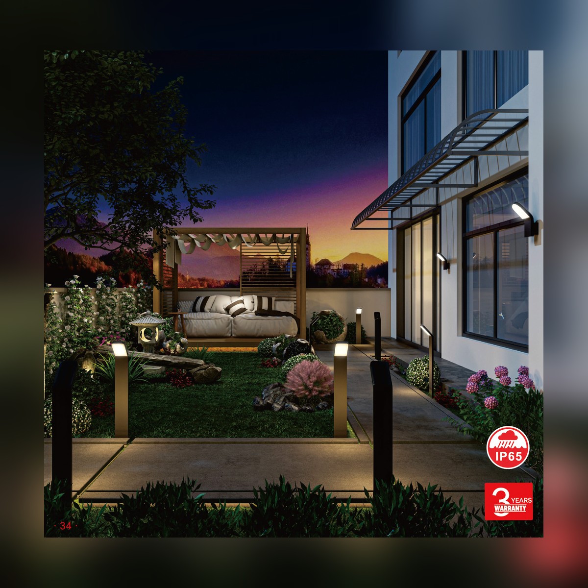 NA-BD3026 - garden night effect - NoorArch outdoor lighting