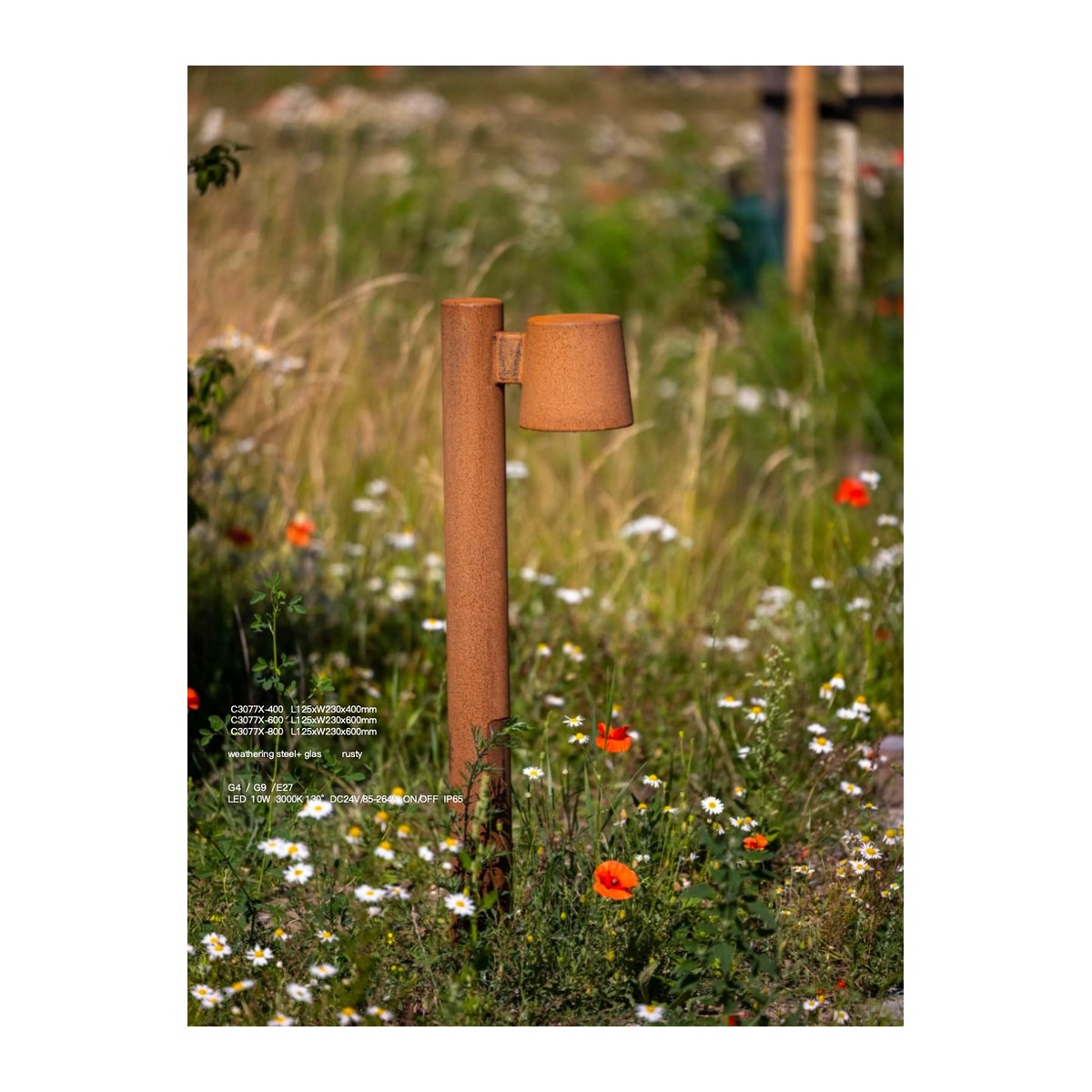 C3077X round style size chart - weathering steel path light - NoorArch