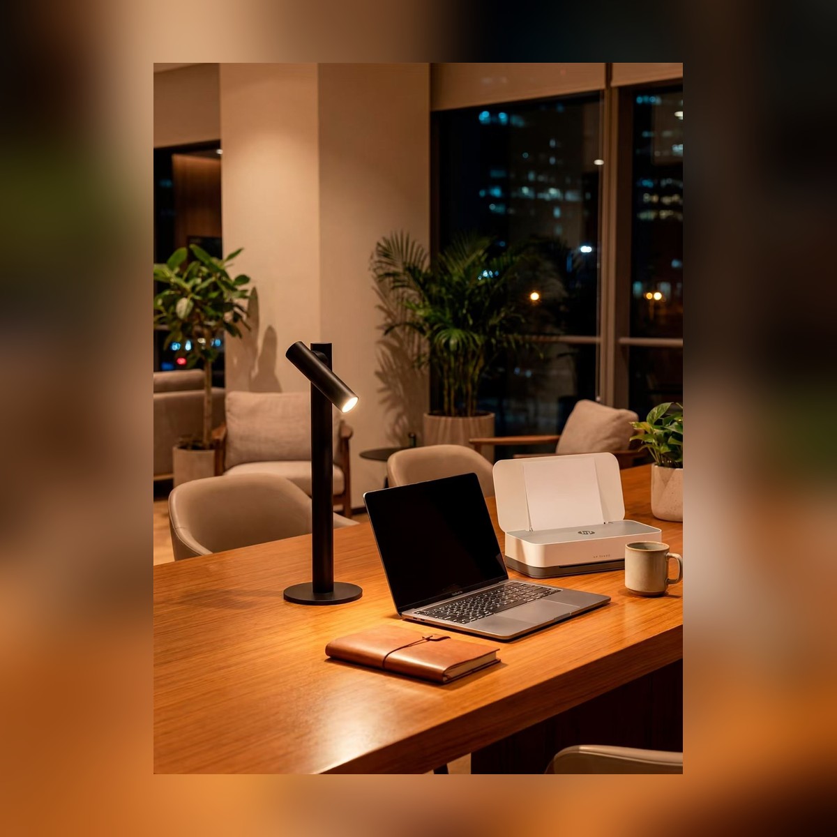 Zoom Desk - lounge at night