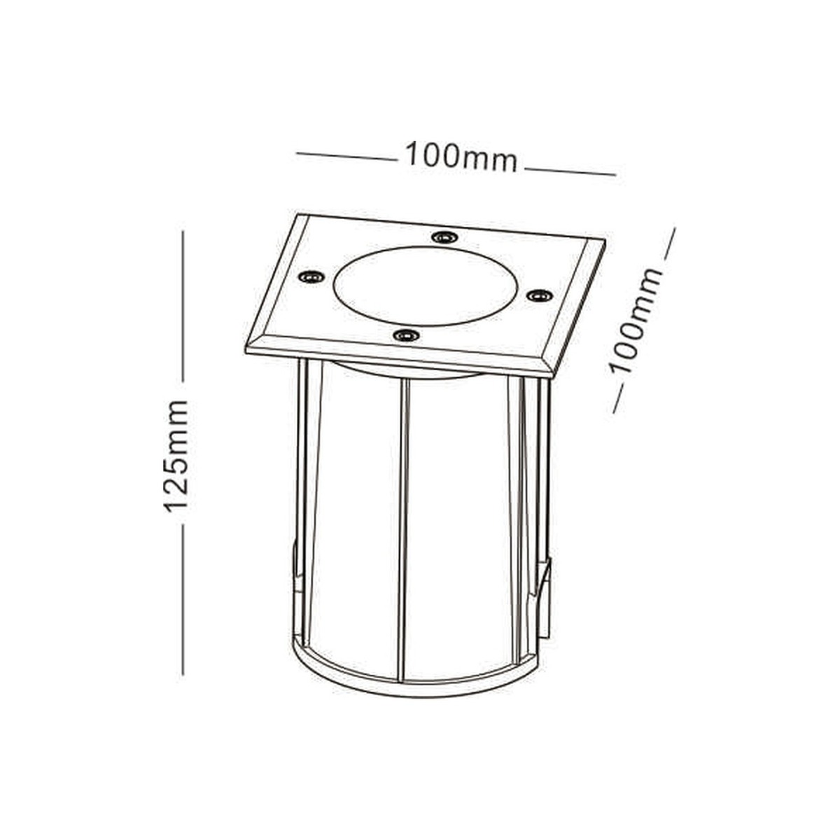 NA-BD8308 square inground up light dimension drawing 100x100mm H125mm - aluminium die-cast, GU10, IP67 - NoorArch outdoor lighting